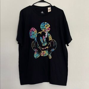 Disney Black T-Shirt with Rainbow Mickey Logo NWT